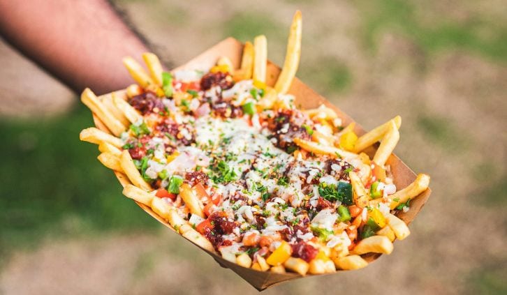 fries loaded with chilli and cheese.